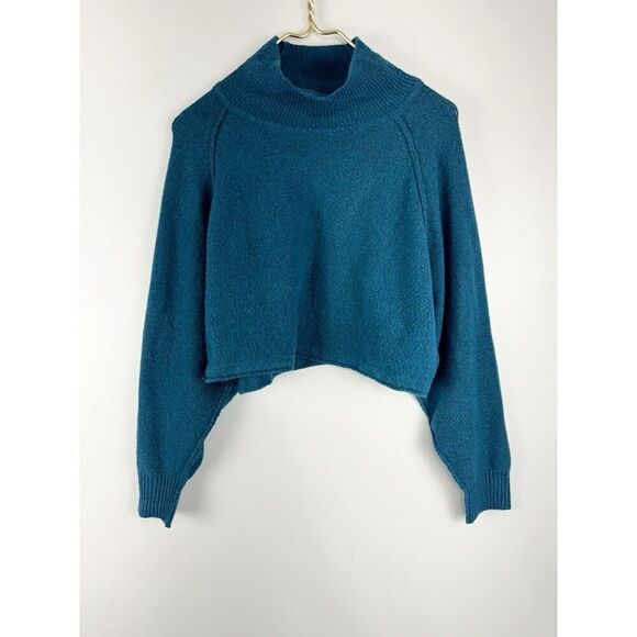 Urban Outfitters Size Large Kyla Cropped Turtleneck Sweater in Teal - Picture 2 of 9